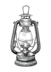 Vintage lantern hand drawing engraving style isolate on white background