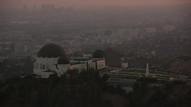 Los Angeles, California circa-2017, Aerial shot of the Griffith Observatory at sunset.  Shot with Cineflex and RED Epic-W Helium. 