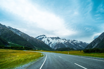 Fototapeta premium Beautiful scene of road on th way to to Mt cook. Christchurch, New Zealand