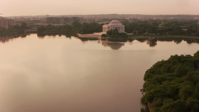 Washington, D.C. circa-2017, Sunrise over Jefferson Memorial and Tidal Basin.  Shot with Cineflex and RED Epic-W Helium. 