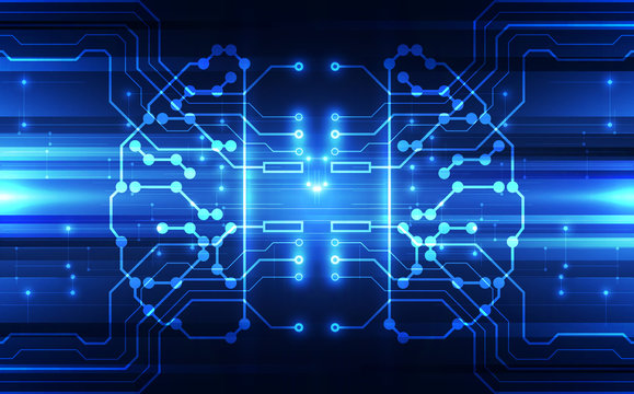 Vector Abstract human brain futuristic circuit board, Illustration high digital technology blue color