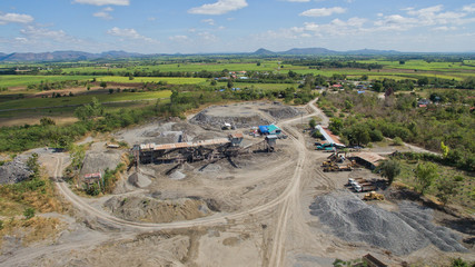 top view Quarrying with blue sky,Nakhon Sawan Province, Thailand,30 Dec 2017