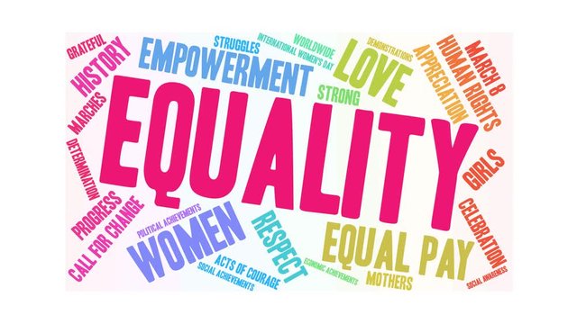 Equality animated word cloud on a white background.