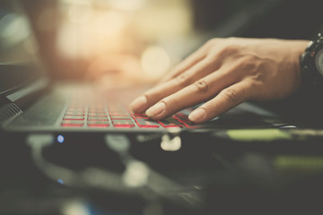 business man. Hand on mouse . Man use computer for working