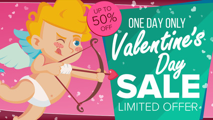Valentine s Day Sale Banner Vector. Happy Amour. Design For Web, Flyer, February 14 Card, Advertising. Limited Clearance. Business Advertising Illustration.