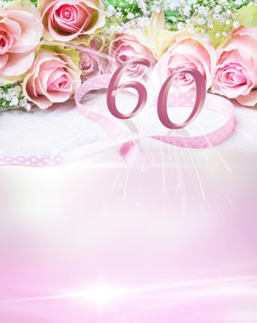 Geburtstagskarte mit Rosen und Zahl 60