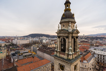 St. Stephen's Basilica dome and cityscape view from  dome terrace of St. Stephen's Basilica in BudaPest, Hungary