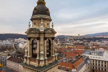 Fototapeta premium St. Stephen's Basilica dome and cityscape view from dome terrace of St. Stephen's Basilica in BudaPest, Hungary