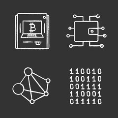 Cryptocurrency chalk icons set