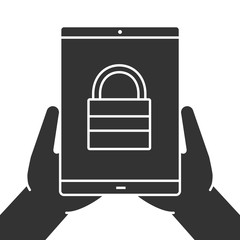 Hands holding tablet computer glyph icon