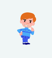 White boy in jeans ponders, something angry.