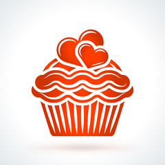 Capcake with hearts. St. Valentines Day vector design element. Love, wedding or dating romantic decorative symbol
