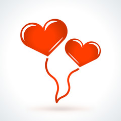 Two heart shaped ballons. St. Valentines Day vector design element. Love, wedding or dating romantic decorative symbol