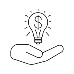 Open hand with light bulb and dollar sign linear icon