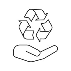 Open hand with recycling sign linear icon
