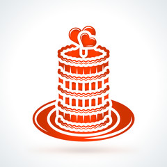 Cake with hearts. St. Valentines Day vector design element. Love, wedding or dating romantic decorative symbol