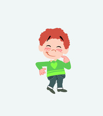 White boy in jeans with funny expression. 