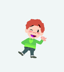 White boy in jeans doing the OK sign with his hand.