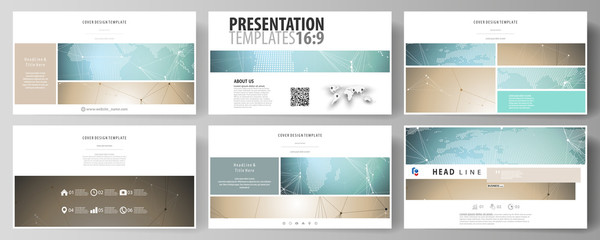 The minimalistic abstract vector illustration of the editable layout of high definition presentation slides design business templates. Chemistry pattern with molecule structure. Medical DNA research.