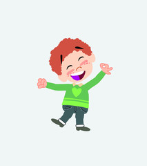 White boy in jeans exulting in happiness