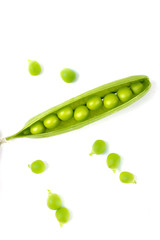 Green peas on a white background