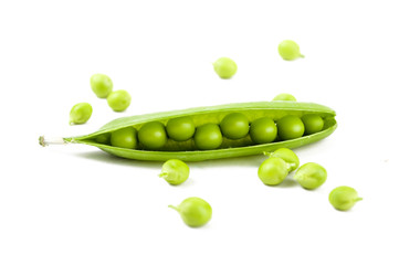 Green peas on a white background