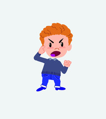 White boy in jeans screams angry in aggressive attitude.