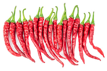 Chili peppers in row isolated