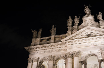 Fototapeta na wymiar Detail of the Basilica of St. John in Lateran (San GIovanni In Laterano) at Rome at night