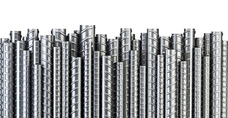 Reinforcements steel bars in row. Industrial background. Building armature.