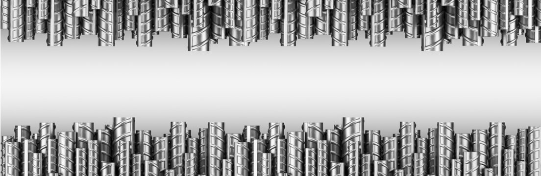 Reinforcements steel bars in dual row. Industrial background. Building armature.