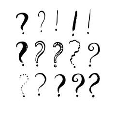 Set of grunge ink question and exclamation marks.