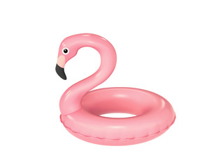 Swimming ring in shape of pink flamingo with clipping path - obrazy, fototapety, plakaty