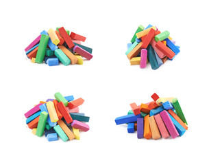 Pile of colorful pastel crayon chalks isolated