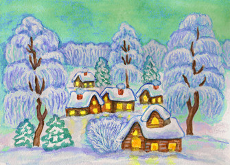 Obraz na płótnie Canvas Winter landscape, painting