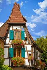 Fototapeta na wymiar Maisons à colombages à Kaysersberg, Haut Rhin, Alsace. Grand Est