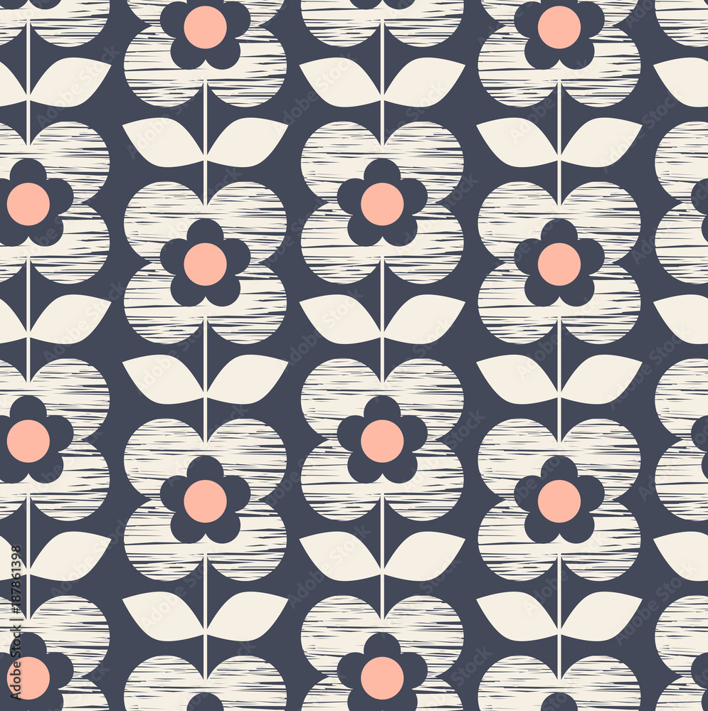 Poster seamless retro pattern with flowers