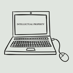 A computer hand painted. Business illustration with the inscription:intellectual property