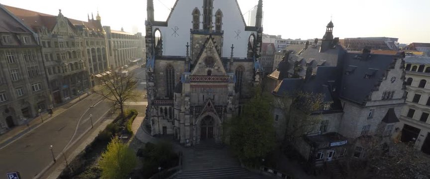 Aerial view over St. Thomas church at sunrise