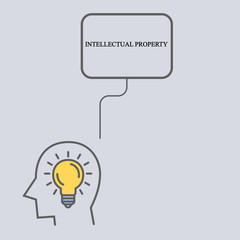 Silhouette of a man and a light bulb. Business illustration with the inscription:intellectual property