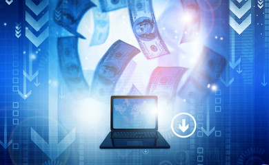 Money making with internet.  Online money concept. 3d illustration.