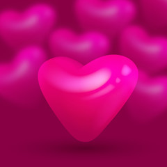 Vector beautiful 3D heart with blured transparent hearts on background template for Valentine's day greeting card
