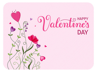 HAPPY VALENTINE’S DAY card with heart-shaped flowers 