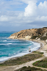 Fototapeta premium Picture of sea bay, hilly slope with vegetation