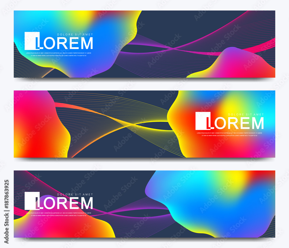 Aufkleber Modern set of vector banner. Abstract fluid 3d shapes vector trendy liquid colors backgrounds set. Colored fluid graphic composition illustration.