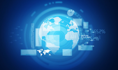 Financial charts and graphs with digital world. 3d illustration