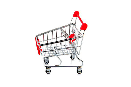 Empty Red Shopping Cart Isolated On White Background.