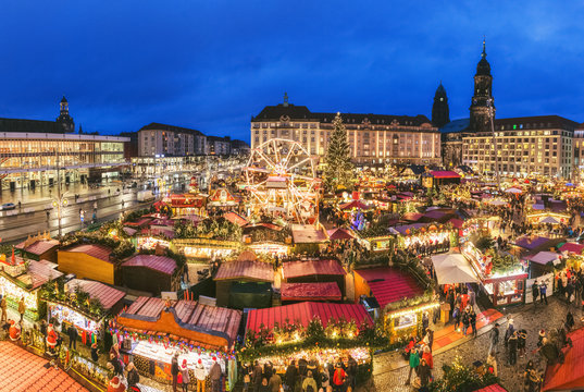 Germany. Dresden Christmas market. Night scenery.