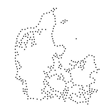 Abstract schematic map of Denmark from the black dots along the perimeter of vector illustration