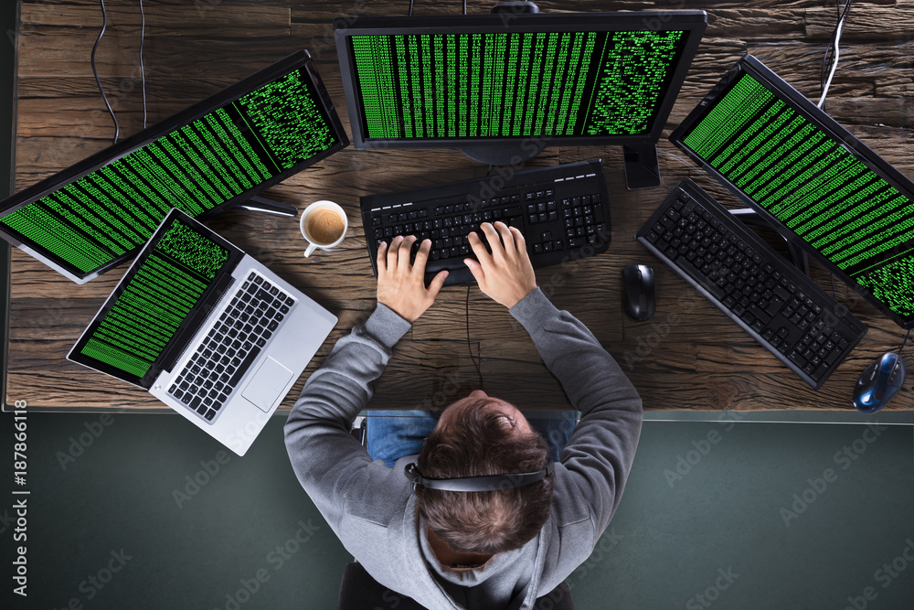 Fototapete Hacker Stealing Data From Multiple Computer